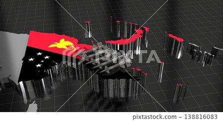 Papua New Guinea - missiles on country map and flag - 3D illustration Papua New Guinea - missiles on country map and flag - 3D illustration 138816083