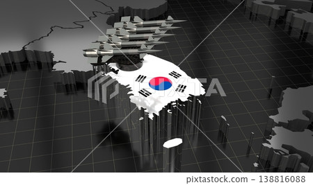 South Korea - missiles on country map and flag - 3D illustration South Korea - missiles on country map and flag - 3D illustration 138816088