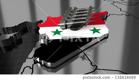Syria - missiles on country map and flag - 3D illustration Syria - missiles on country map and flag - 3D illustration 138816089