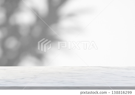 Marble table with tree shadow drop on white wall background for mockup product display Marble table with tree shadow drop on white wall background for mockup product display 138816299