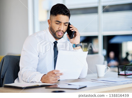 Corporate, phone call and man with paperwork, communication and serious with financial consultant, contact or talking. Male person, employee or broker with a smartphone, documents and conversation Corporate, phone call and man with paperwork, communication and serious with financial consultant, contact or talking. Male person, employee or broker with a smartphone, documents and conversation 138816439