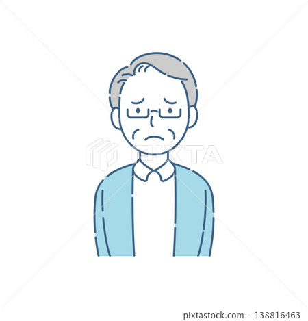 A simple illustration of a senior man with glasses and a troubled expression, in a blue-gray color scheme. A simple illustration of a senior man with glasses and a troubled expression, in a blue-gray color scheme. 138816463