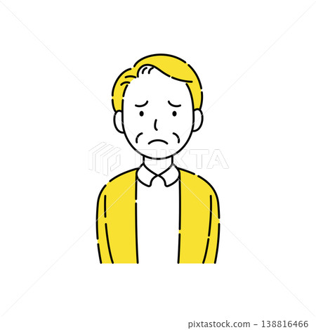 Simple illustration of a senior man with a troubled expression, accented with yellow. Simple illustration of a senior man with a troubled expression, accented with yellow. 138816466