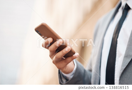 Phone, hands and business man in city online for social media, networking and website in urban town. Travel, professional and closeup of male worker with smartphone for internet on morning commute Phone, hands and business man in city online for social media, networking and website in urban town. Travel, professional and closeup of male worker with smartphone for internet on morning commute 138816515