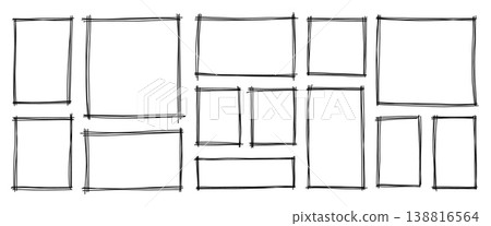 Doodle squares and rectangular frames set in a hand-drawn sketch style, perfect for notes, labels, stickers, and creative design elements with a casual minimal look. Vector illustration Doodle squares and rectangular frames set in a hand-drawn sketch style, perfect for notes, labels, stickers, and creative design elements with a casual minimal look. Vector illustration 138816564
