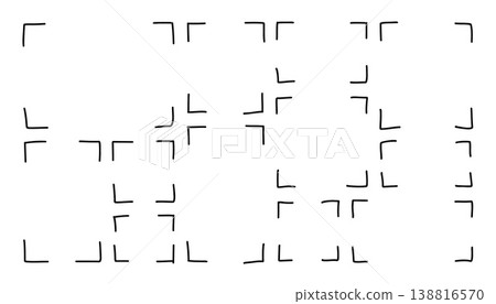 Set of hand drawn corner frame elements in a minimal sketch style, featuring simple bracket shapes for crop marks, focus frames, and design overlays, ideal for layouts and UI compositions. Vector Set of hand drawn corner frame elements in a minimal sketch style, featuring simple bracket shapes for crop marks, focus frames, and design overlays, ideal for layouts and UI compositions. Vector 138816570