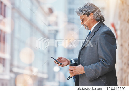 Senior, business man and cellphone in city, travel and commute, bokeh and communication outdoor. Mexican male executive, CEO using phone to chat on journey to work and urban street with mockup space Senior, business man and cellphone in city, travel and commute, bokeh and communication outdoor. Mexican male executive, CEO using phone to chat on journey to work and urban street with mockup space 138816591