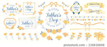 Stylish and cute yellow bouquet ribbon frame for Father's Day - A rough hand-drawn illustration to show your appreciation to your dad 138816698