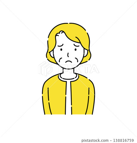 Simple illustration of a senior woman with a troubled expression, accented with yellow. Simple illustration of a senior woman with a troubled expression, accented with yellow. 138816759