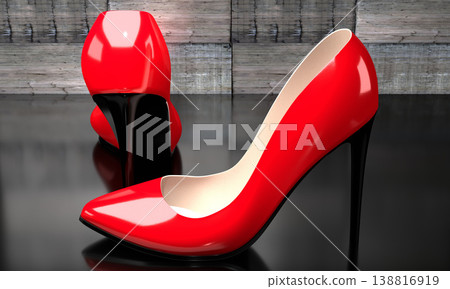 Red high heel shoes - 3D illustration Red high heel shoes - 3D illustration 138816919