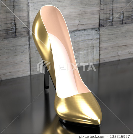 Golden high heel shoe - 3D illustration 138816957