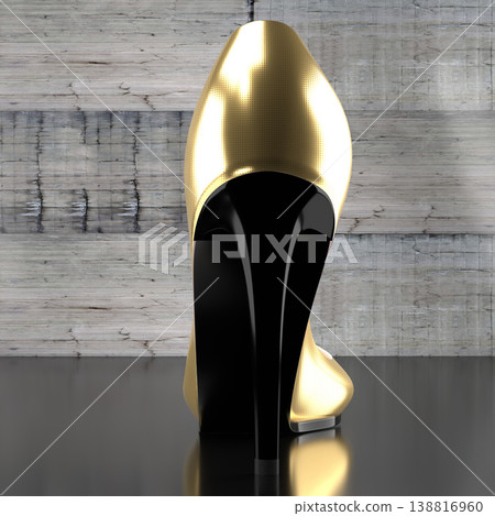 Golden high heel shoe - 3D illustration 138816960