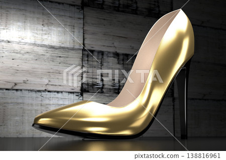 Golden high heel shoe - 3D illustration Golden high heel shoe - 3D illustration 138816961