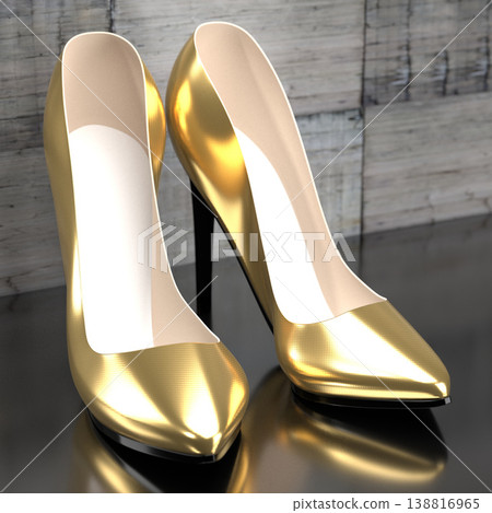 Golden high heel shoes - 3D illustration Golden high heel shoes - 3D illustration 138816965