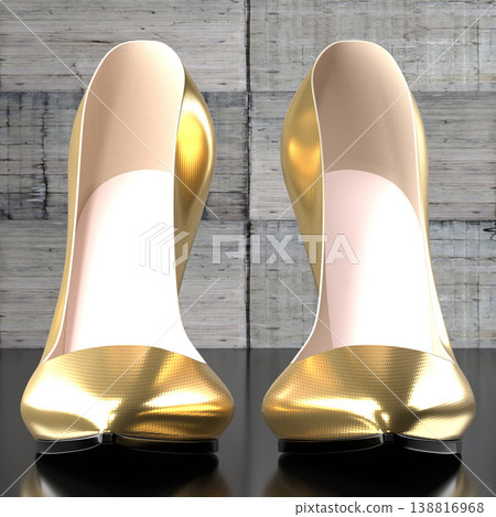 Golden high heel shoes - 3D illustration Golden high heel shoes - 3D illustration 138816968