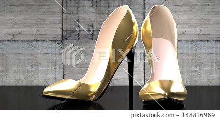 Golden high heel shoes - 3D illustration Golden high heel shoes - 3D illustration 138816969
