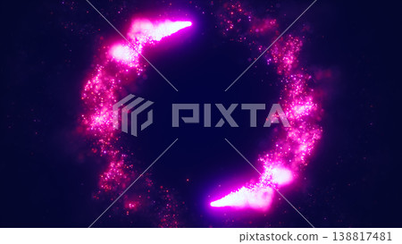 Bright magenta and pink particle glow forming a circular frame with sparkling bokeh on dark background, ideal for titles with central copy space Bright magenta and pink particle glow forming a circular frame with sparkling bokeh on dark background, ideal for titles with central copy space 138817481