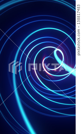 Abstract blue neon spiral lines forming a glowing tunnel, suggesting motion, depth, speed, and futuristic digital flow Abstract blue neon spiral lines forming a glowing tunnel, suggesting motion, depth, speed, and futuristic digital flow 138817483