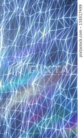 Glowing blue polygon wireframe mesh with connected triangles, futuristic digital network grid background for technology and data concepts 138817499