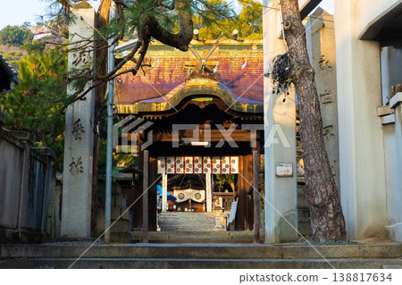 瀨戶內海的冬天，廣島縣尾道市：清晨的牛虎神社。 138817634