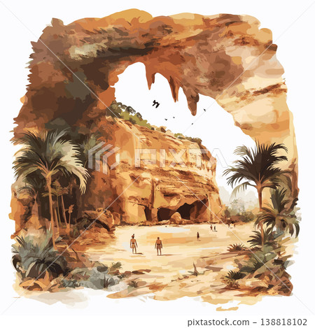 Laas Geel Cave Paintings. Laas Geel Cave Paintings hand drawn watercolor illustration on white background Laas Geel Cave Paintings. Laas Geel Cave Paintings hand drawn watercolor illustration on white background 138818102