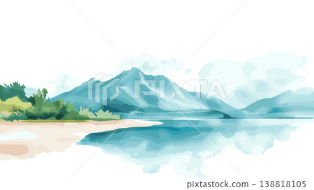 Lake Assal. Lake Assal hand drawn watercolor illustration on white background Lake Assal. Lake Assal hand drawn watercolor illustration on white background 138818105