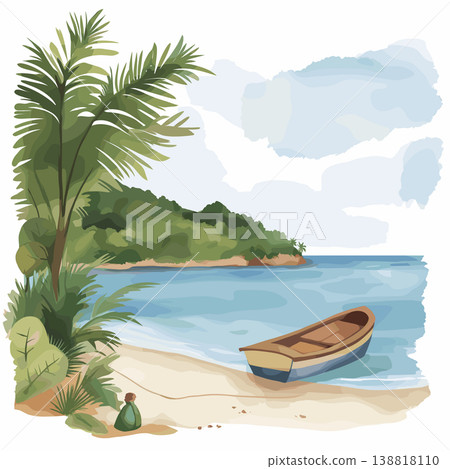 Lake Malawi. Lake Malawi hand drawn watercolor illustration on white background Lake Malawi. Lake Malawi hand drawn watercolor illustration on white background 138818110