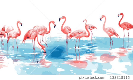 Lake Nakuru Flamingos. Lake Nakuru Flamingos hand drawn watercolor illustration on white background Lake Nakuru Flamingos. Lake Nakuru Flamingos hand drawn watercolor illustration on white background 138818115