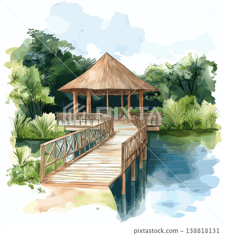 Lekki Conservation Centre. Lekki Conservation Centre hand drawn watercolor illustration on white background Lekki Conservation Centre. Lekki Conservation Centre hand drawn watercolor illustration on white background 138818131