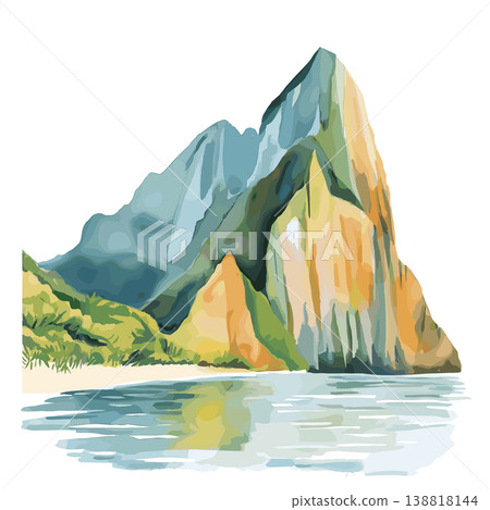 Lofoten of Africa Sao Tome Cliffs. Lofoten of Africa Sao Tome Cliffs watercolor illustration Lofoten of Africa Sao Tome Cliffs. Lofoten of Africa Sao Tome Cliffs watercolor illustration 138818144