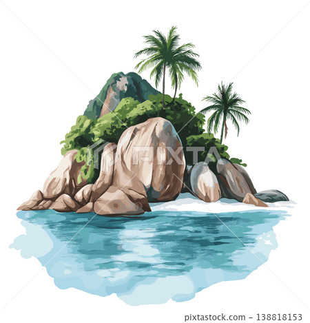 Mahe Island. Mahe Island hand drawn watercolor illustration on white background 138818153