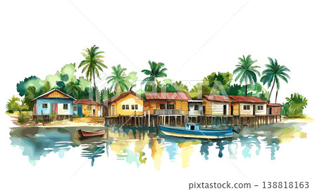 Malabo. Malabo hand drawn watercolor illustration on white background Malabo. Malabo hand drawn watercolor illustration on white background 138818163