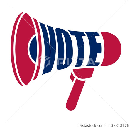 Element of an advertising campaign design, a megaphone loudspeaker with a campaign message calling for people to vote. Vector isolated on white background Element of an advertising campaign design, a megaphone loudspeaker with a campaign message calling for people to vote. Vector isolated on white background 138818176