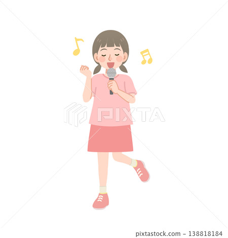 一幅女孩拿著麥克風唱歌的插圖。 一幅女孩拿著麥克風唱歌的插圖。 138818184