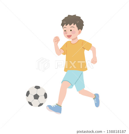 一個踢足球的男孩的插圖 一個踢足球的男孩的插圖 138818187