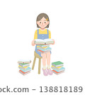 一幅女孩坐在椅子上看書的插圖。 138818189