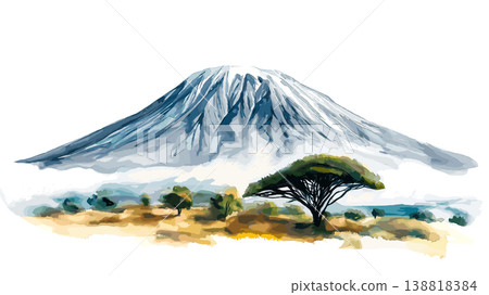 Mount Kilimanjaro. Mount Kilimanjaro hand drawn watercolor illustration on white background 138818384