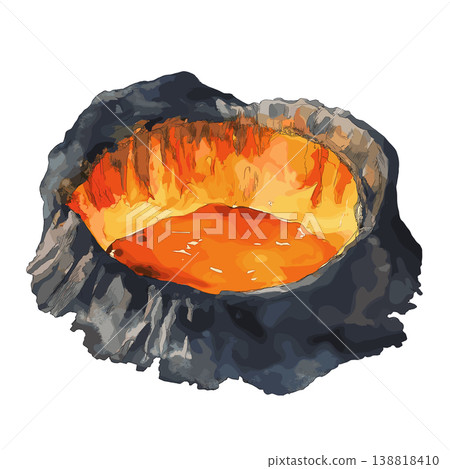Nyiragongo Volcano. Nyiragongo Volcano hand drawn watercolor illustration on white background 138818410