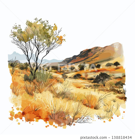Pilanesberg National Park. Pilanesberg National Park hand drawn watercolor illustration on white background 138818434