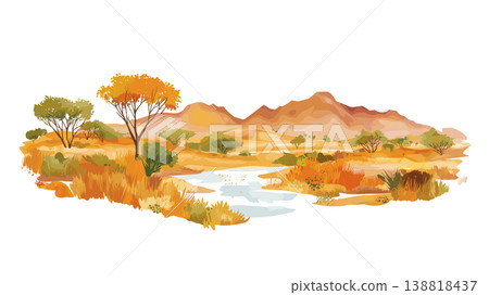 Pilanesberg National Park. Pilanesberg National Park hand drawn watercolor illustration on white background 138818437