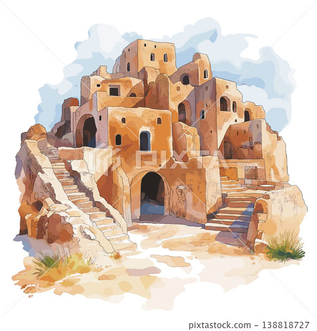 Sabratha. Sabratha hand drawn watercolor illustration on white background Sabratha. Sabratha hand drawn watercolor illustration on white background 138818727