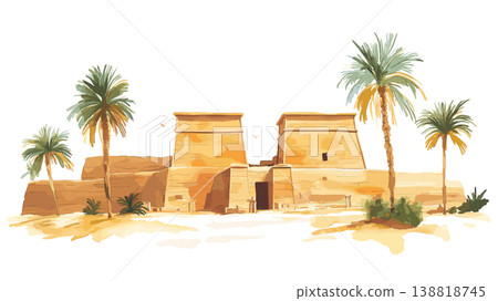 Saqqara Necropolis. Saqqara Necropolis hand drawn watercolor illustration on white background 138818745