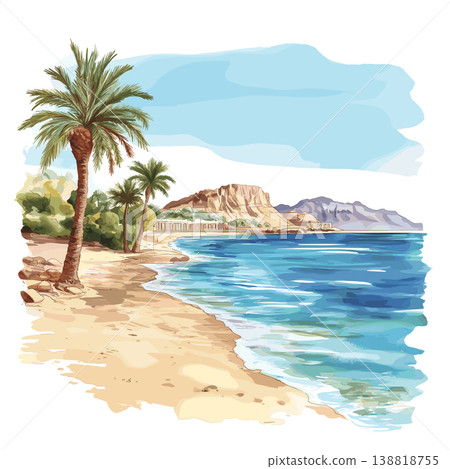 Sharm El Sheikh and Ras Mohammed National Park. Sharm El Sheikh and Ras Mohammed National Park hand drawn watercolor illustration on white background Sharm El Sheikh and Ras Mohammed National Park. Sharm El Sheikh and Ras Mohammed National Park hand drawn watercolor illustration on white background 138818755
