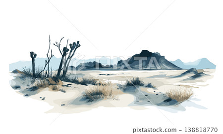 Skeleton Coast. Skeleton Coast hand drawn watercolor illustration on white background Skeleton Coast. Skeleton Coast hand drawn watercolor illustration on white background 138818770