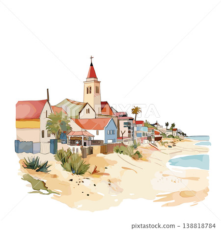 Swakopmund. Swakopmund hand drawn watercolor illustration on white background Swakopmund. Swakopmund hand drawn watercolor illustration on white background 138818784