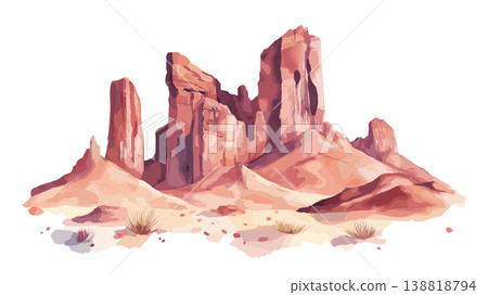 Tassili nAjjer National Park. Tassili nAjjer National Park hand drawn watercolor illustration on white background Tassili nAjjer National Park. Tassili nAjjer National Park hand drawn watercolor illustration on white background 138818794