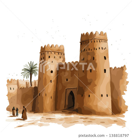 Timbuktu. Timbuktu hand drawn watercolor illustration on white background Timbuktu. Timbuktu hand drawn watercolor illustration on white background 138818797