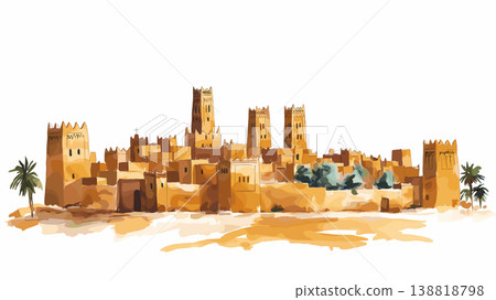 Timbuktu. Timbuktu hand drawn watercolor illustration on white background Timbuktu. Timbuktu hand drawn watercolor illustration on white background 138818798