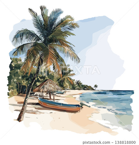 Tofo Beach. Tofo Beach hand drawn watercolor illustration on white background 138818800