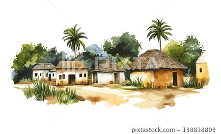 Togoville. Togoville hand drawn watercolor illustration on white background 138818803